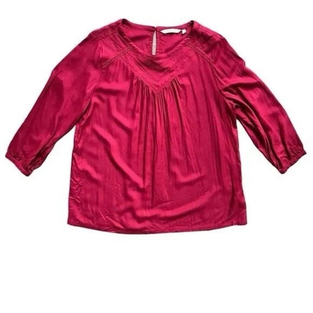 Soft Surroundings Blouse Shirt Top Tunic Embroidered Sz XL Red Office 3/4 Sleeve
